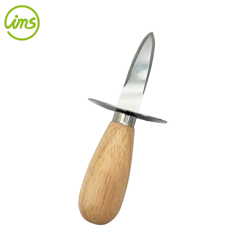 Stainless Steel Oyster Knife with Wooden Handle & Hand Guard – Durable Clam Shucker